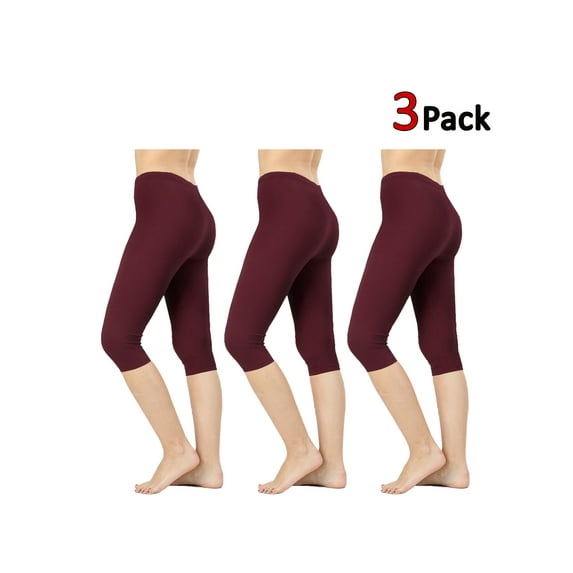 KOGMO Womens Premium Cotton Comfortable Stretch Capri Leggings 15in Inseam 3-Pack
