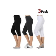KOGMO Womens Premium Cotton Comfortable Stretch Capri Leggings 15in Inseam 3-Pack