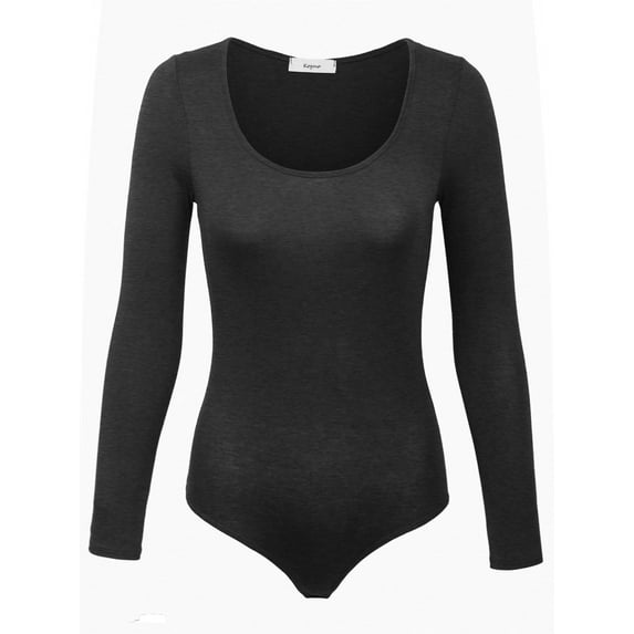 KOGMO Womens Round Neck Long Sleeve Bodysuit Leotard Made in USA