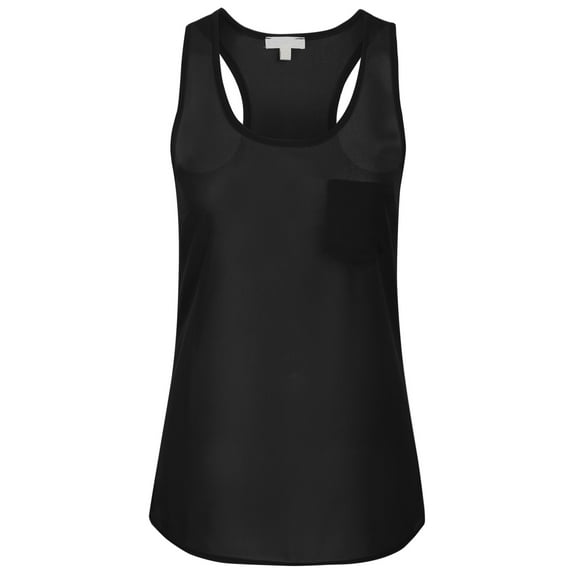 KOGMO Womens Sheer Chiffon Racerback Tank Top Shirts with Front Pocket