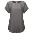 thumbnail image 1 of KOGMO Womens Short Sleeve Boat Neck Solid Woven Top Tee (S-3X), 1 of 1