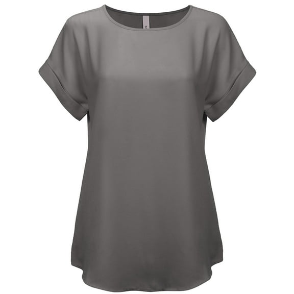 KOGMO Womens Short Sleeve Boat Neck Solid Woven Top Tee (S-3X)