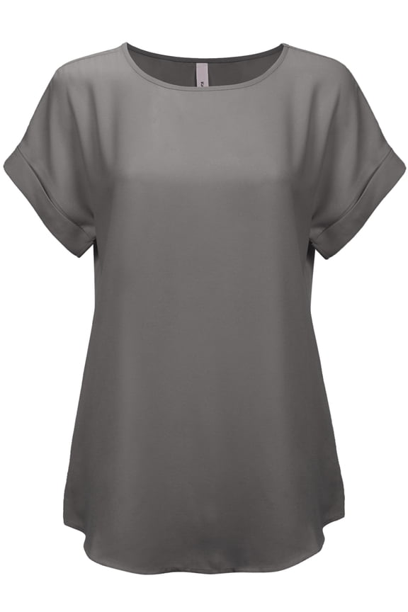 Womens Short Sleeve Boat Neck Solid Woven Top Tee (S-3X)