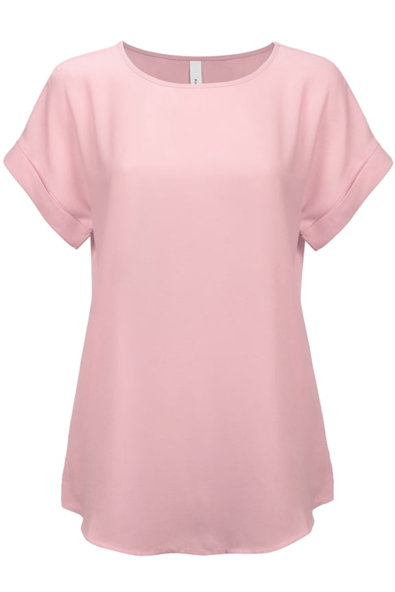 Womens Short Sleeve Boat Neck Solid Woven Top Tee (S-3X)