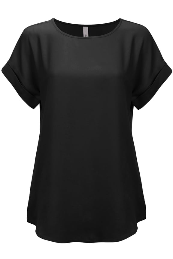 Womens Short Sleeve Boat Neck Solid Woven Top Tee (S-3X)