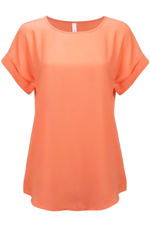 Womens Short Sleeve Boat Neck Solid Woven Top Tee (S-3X)