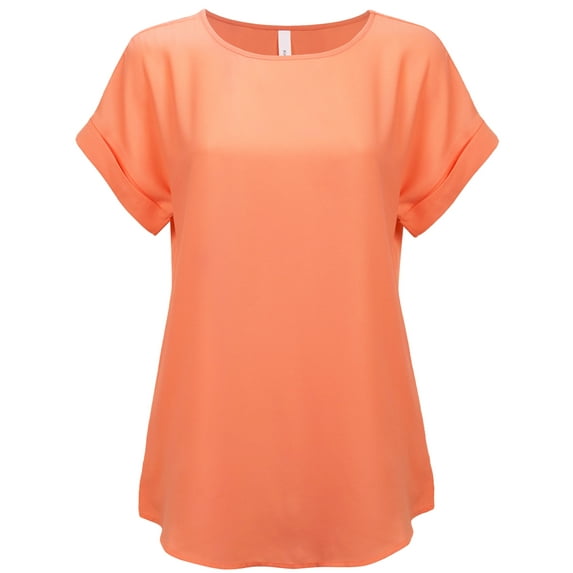 KOGMO Womens Short Sleeve Boat Neck Solid Woven Top Tee (S-3X)
