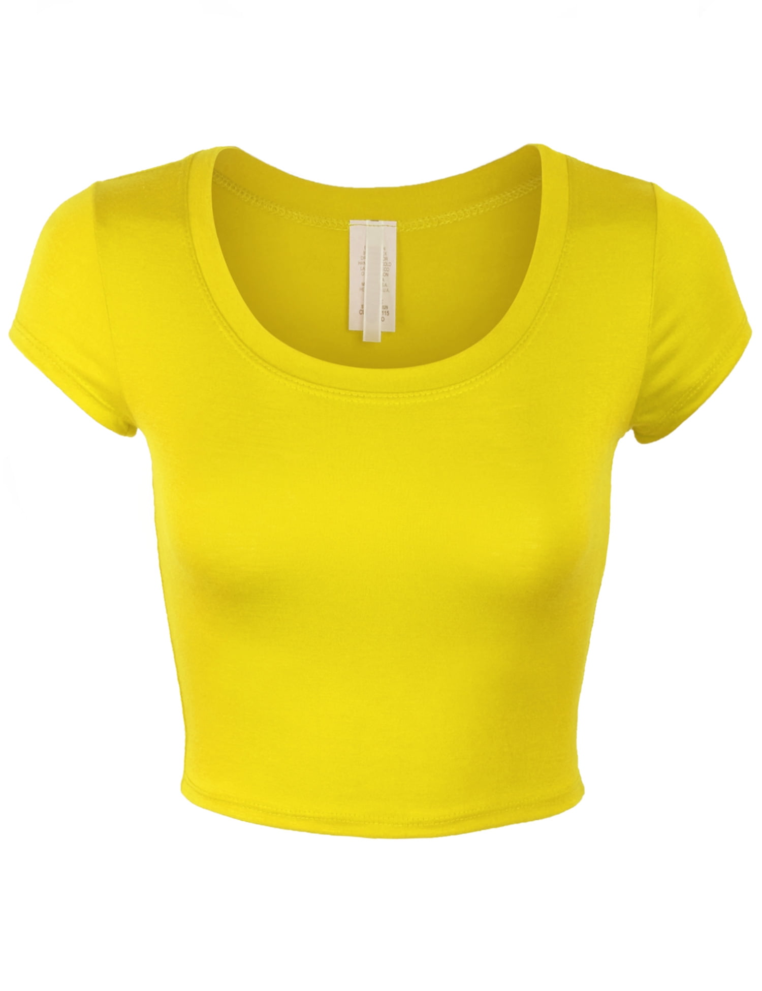 KOGMO Womens Short Sleeve Crop Top Solid Round Neck T Shirt - Walmart.com