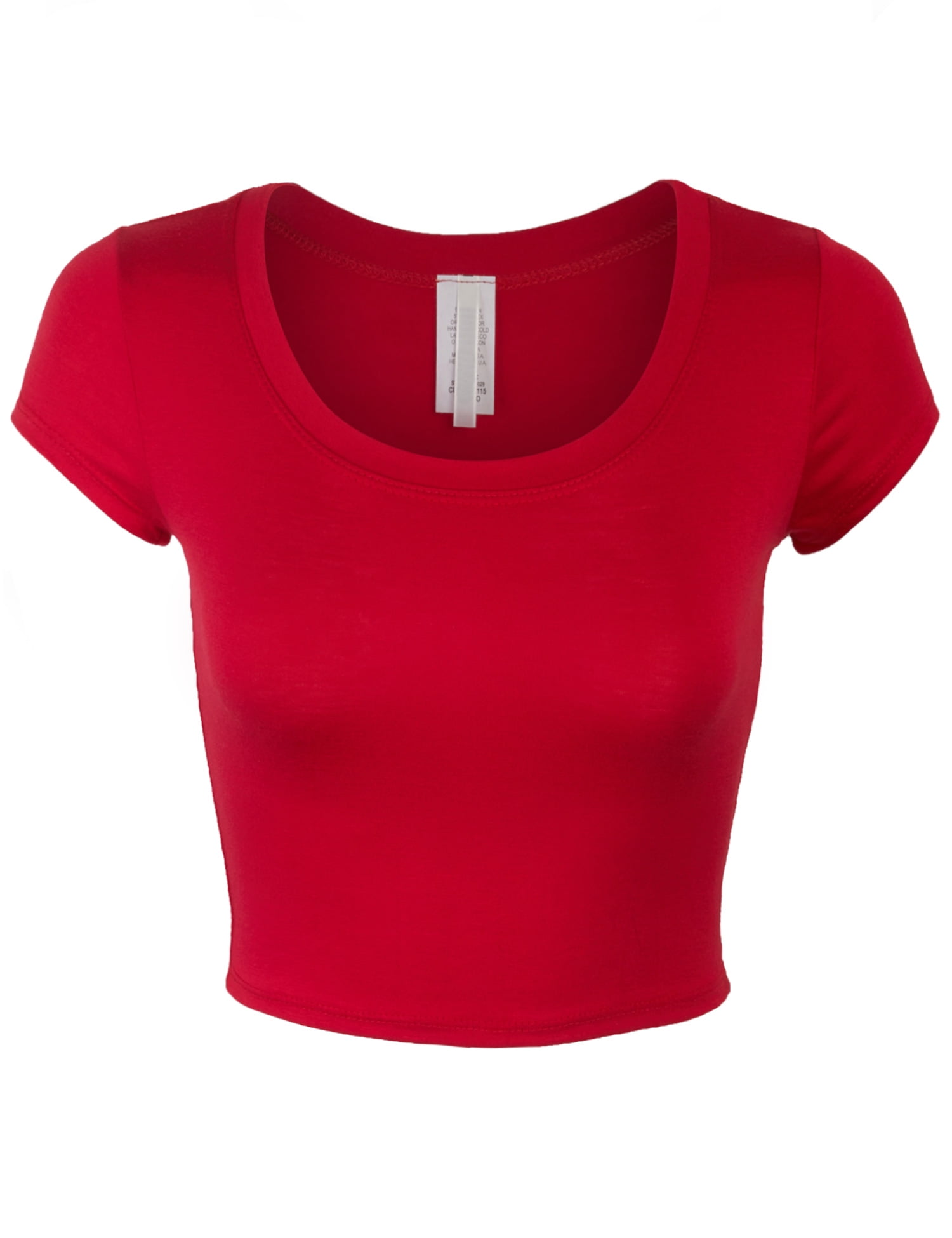 KOGMO Womens Short Sleeve Crop Top Solid Round Neck T Shirt - Walmart.com