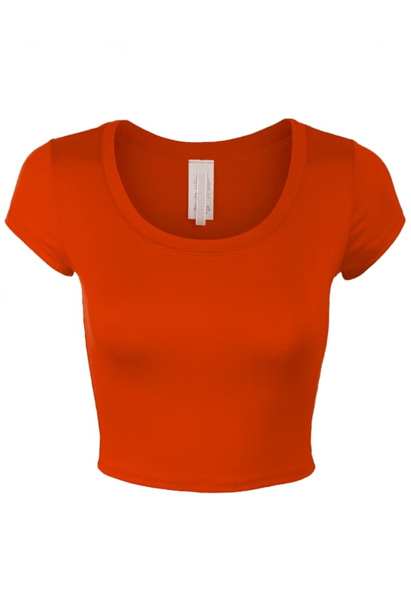 Womens Short Sleeve Crop Top Solid Round Neck T Shirt