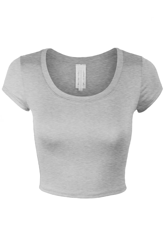 Womens Short Sleeve Crop Top Solid Round Neck T Shirt