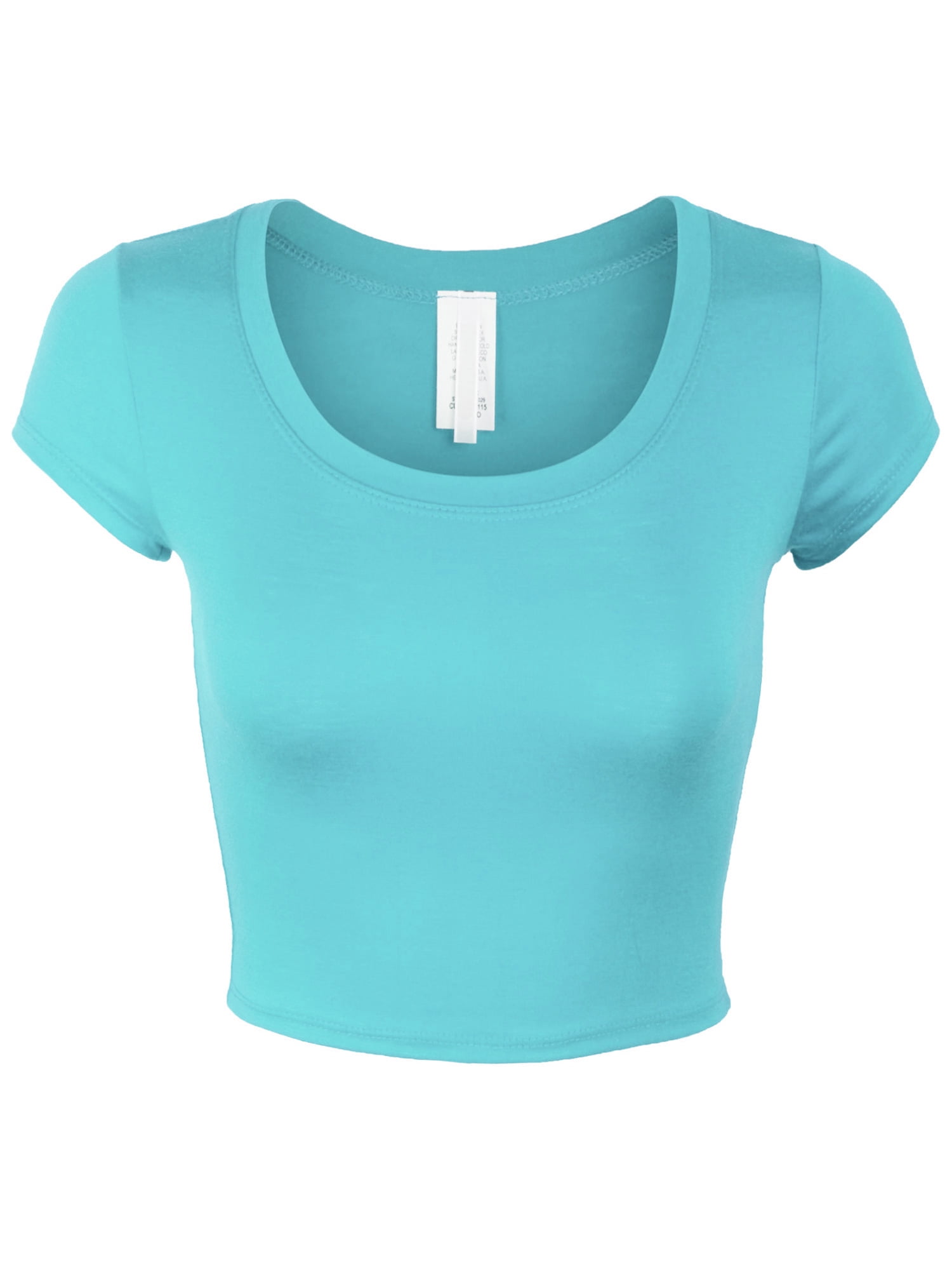 KOGMO Womens Short Sleeve Crop Top Solid Round Neck T Shirt - Walmart.com
