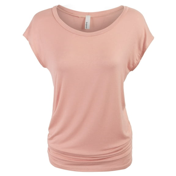 KOGMO Womens Short Sleeve Solid Basic Tunic Top Tee with Side Shirring