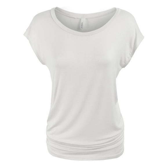 KOGMO Womens Short Sleeve Solid Basic Tunic Top Tee with Side Shirring