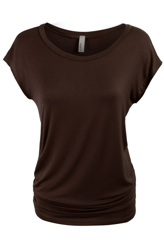 Womens Short Sleeve Solid Basic Tunic Top Tee with Side Shirring
