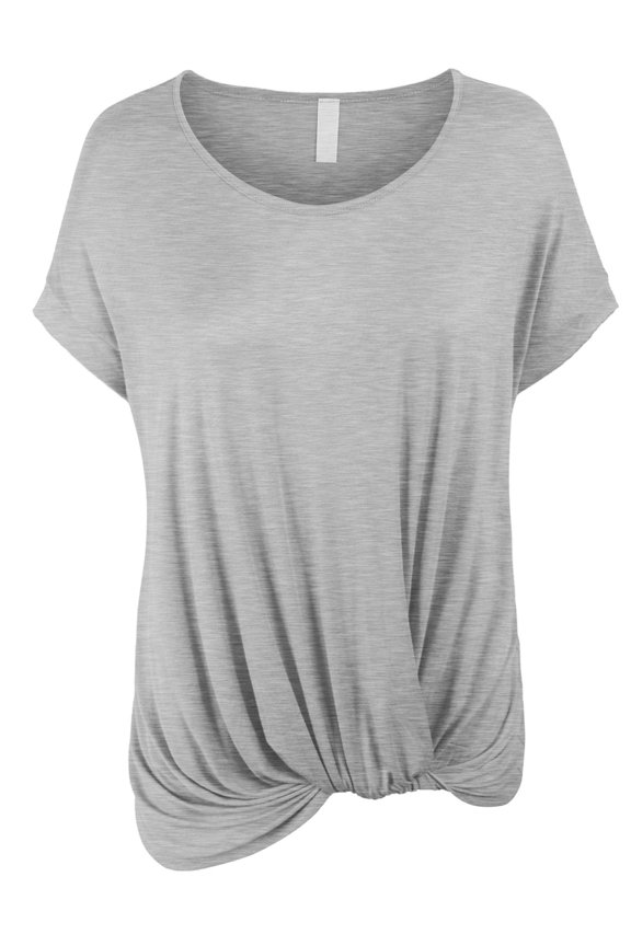 Womens Solid Basic Boatneck Dolman Top with Knot on Hemline (S-3X)