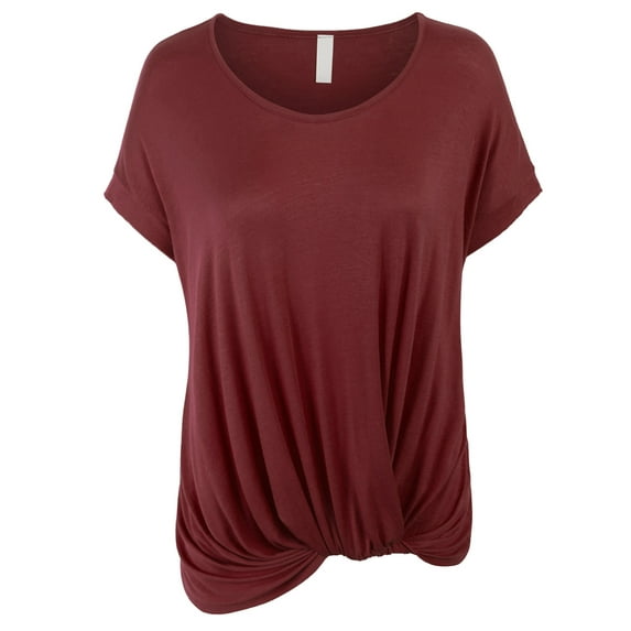 KOGMO Womens Solid Basic Boatneck Dolman Top with Knot on Hemline (S-3X)