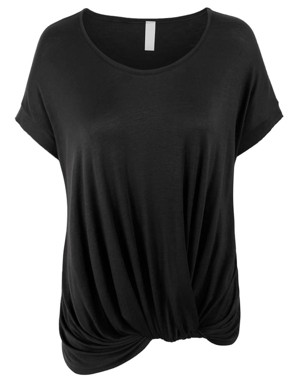 Womens Solid Basic Boatneck Dolman Top with Knot on Hemline (S-3X)