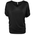 thumbnail image 1 of KOGMO Womens Solid Basic V neck Dolman Tunic Top with Sleeve Shirring, 1 of 6