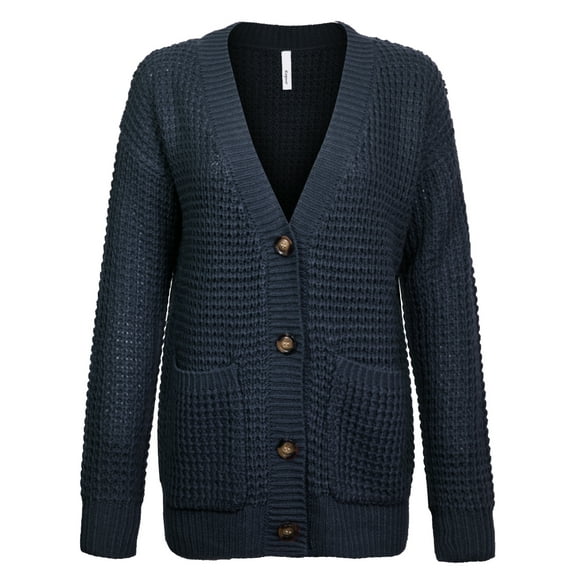 KOGMO Womens Waffle Knit Sweater Cardigans with Buttons and Pockets