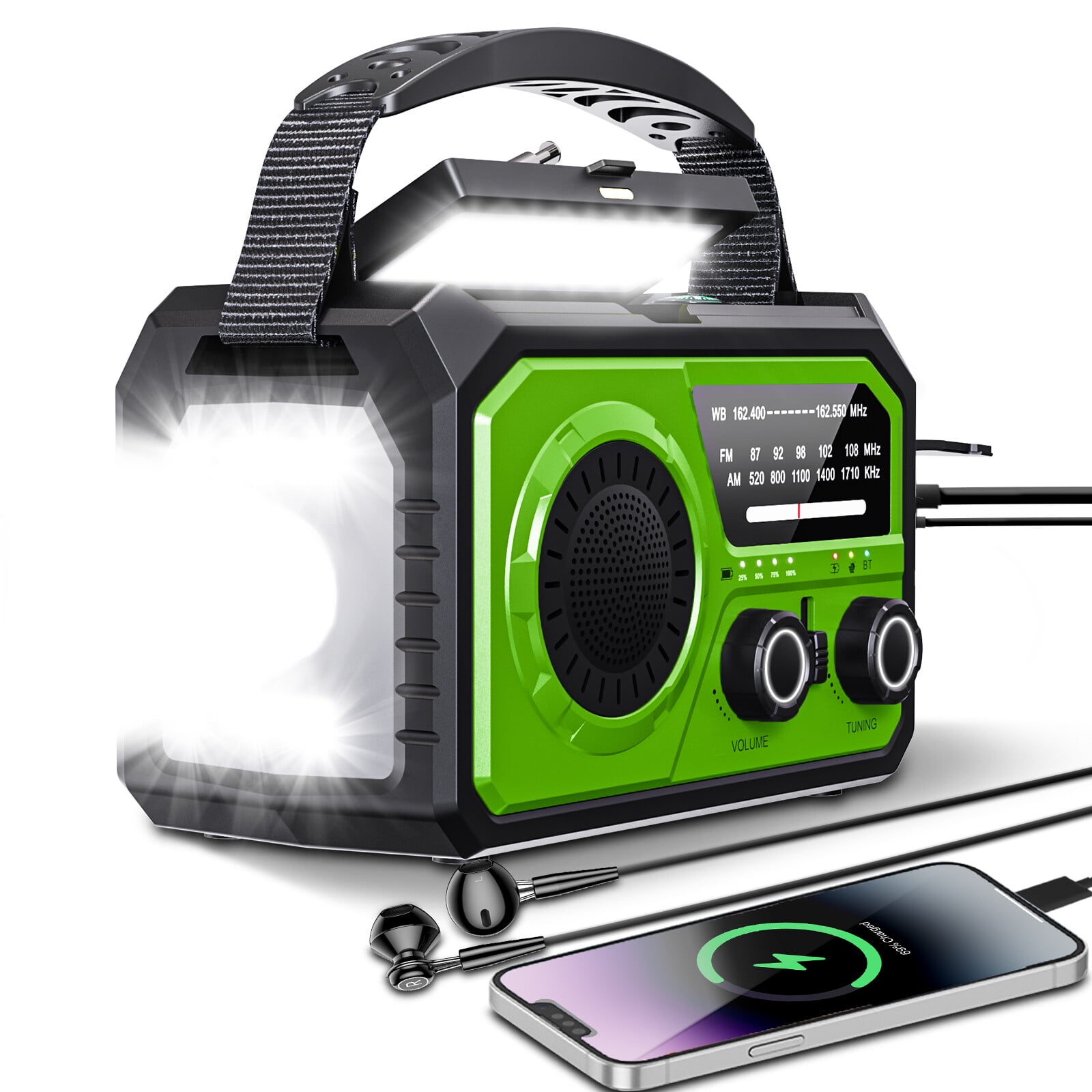 KOGYAS 16000mAh Crank Radio,Emergency Radio,Solar Radio,NOAA/AM/FM Weather Radio Bluetooth,USB Type-C Charging,Dynamo Radio,Polymer Battery,Torch & LED Reading Light,SOS Alarm,Compass for Camping