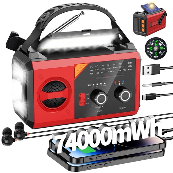 KOGYAS Emergency Radio,20000mAh/59200mWh Solar Radio,Hand Crank Radio,NOAA/AM/FM Weather Radio,USB Type-C Charging,Dynamo Radio,Polymer Battery,Torch & LED Reading Light,SOS Alarm,Compass for Camping
