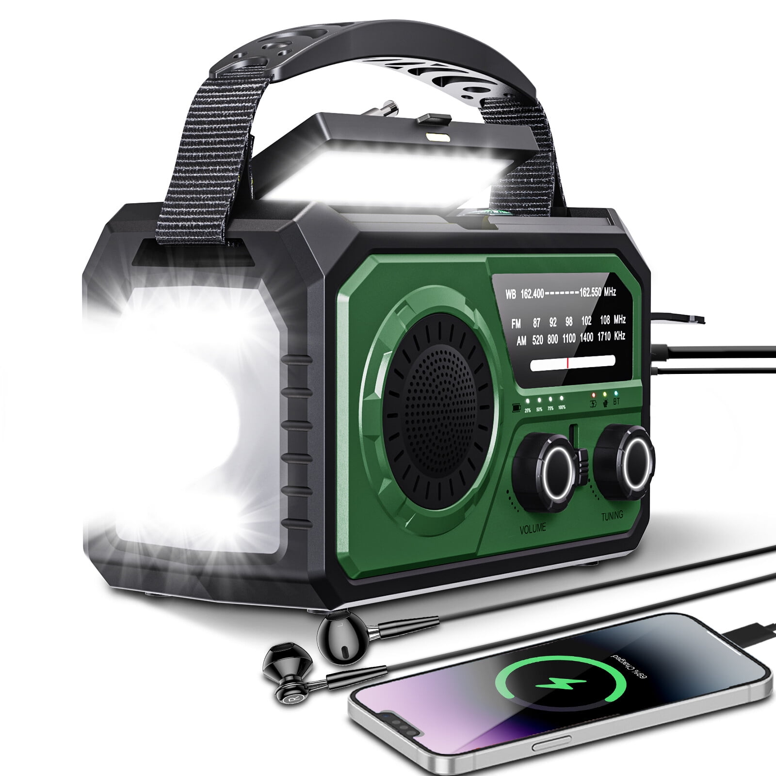 KOGYAS Emergency Weather Radio,NOAA/AM/FM with 16000mAh/59200mWh Portable Power Bank,Bluetooth,USB/Solar/Hand Crank Charging,Battery Operated,SOS Alarm & Flashlight for Indoor/Outdoor Emergencies