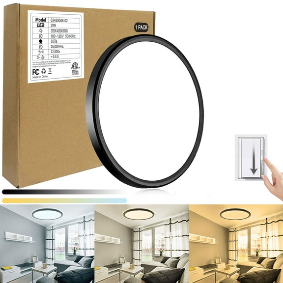 KOGYAS 12-Inch Flush Mount Ceiling Light, Modern Style, Black, for Kitchen, Bedroom, Utility Room