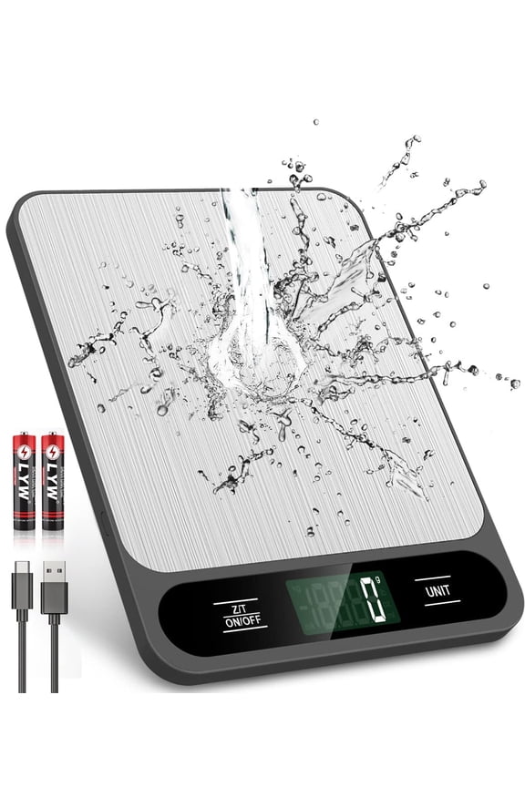 KOGYAS Food Scale, Rechargeable 10kg/22lb Digital Kitchen Scale Weight Grams and Ounces for Baking Cooking Coffee Package Postage, 6 Units with Tare Function, LCD Display, Easy Clean Stainless Steel