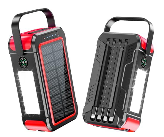 KOGYAS Solar Charger 80000mAh Built-in Cables, 22.5W Fast Charging Portable Power Bank with USB C, Camping Light, Flashlight, Battery Pack for iPhone 16 15 14 13 12 11, iPad, Samsung, Apple Watch