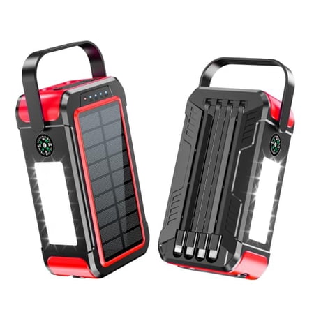 KOGYAS Solar Charger 80000mAh Built-in Cables, 22.5W Fast Charging Portable Power Bank with USB C, Camping Light, Flashlight, Battery Pack for iPhone 16 15 14 13 12 11, iPad, Samsung, Apple Watch
