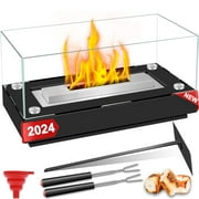 KOGYAS Tabletop Fire Pit,Smokeless Fire Pit,Portable Table Top Fire Pit Indoor & Outdoor Fireplace, Ethanol Table Top FirePit Bowl with Glass Panels for Patio Backyard Dinner Party Gift（Black-02）