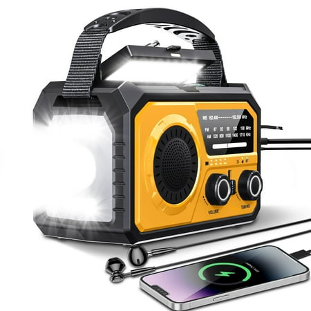 KOGYAS Weather Radio,16000mAh Solar Hand Crank Emergency Portable Radio with Bluetooth 5.3,Battery Powered AM/FM/NOAA Weather Alert with Flashlight,Cell Phone Charger and SOS Siren for Power Outages