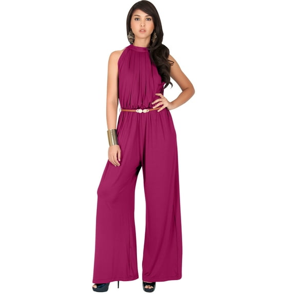 KOH KOH Long Pants Jumpsuit Formal One Piece Cocktail Evening Fall Dressy Pantsuit Romper Workwear Casual Outfit Tall Sleeveless Playsuit For Women Fuchsia Magenta Pink XXXX-Large US 26-28 NT202