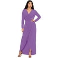 thumbnail image 1 of KOH KOH Long Sleeve Full Floor Length V-Neck Sexy Wrap Empire Waist Formal Dressy Winter Fall Cocktail Wedding Guest Party Tall Gown Maxi Dress For Women Lavender Purple XXX-Large US 22-24 NT292, 1 of 3