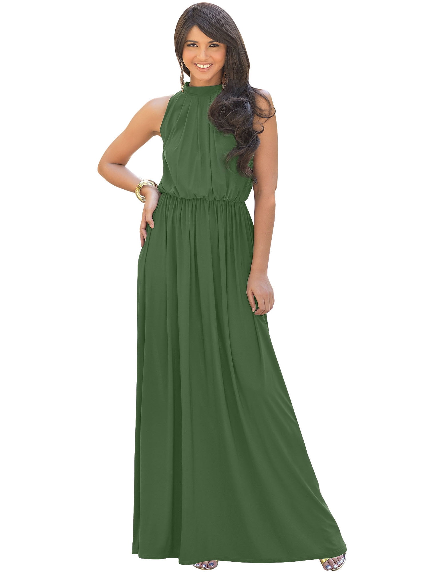 KOH KOH Long Sleeveless Bridesmaid Wedding Party Guest Summer Flowy Casual  Brides Formal Evening Sexy Halter Neck Maxi Dress Gown For Women Olive Green  XX-Large 18-20 NT012 - Walmart.com