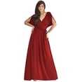 thumbnail image 1 of KOH KOH Long Bridesmaid Formal Short Sleeve V-Neck Full Floor Length Flowy Cocktail Summer Evening Wedding Guest Party Tall Maxi Dress Gown For Women Crimson Dark Red Large US 12-14 NT026, 1 of 6
