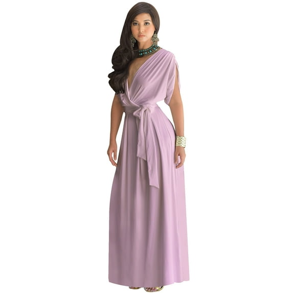 KOH KOH Long Bridesmaid Formal Short Sleeve V-Neck Full Floor Length Flowy Cocktail Summer Evening Wedding Guest Party Tall Maxi Dress Gown For Women Dusty Pastel Pink XXX-Large US 22-24 NT026