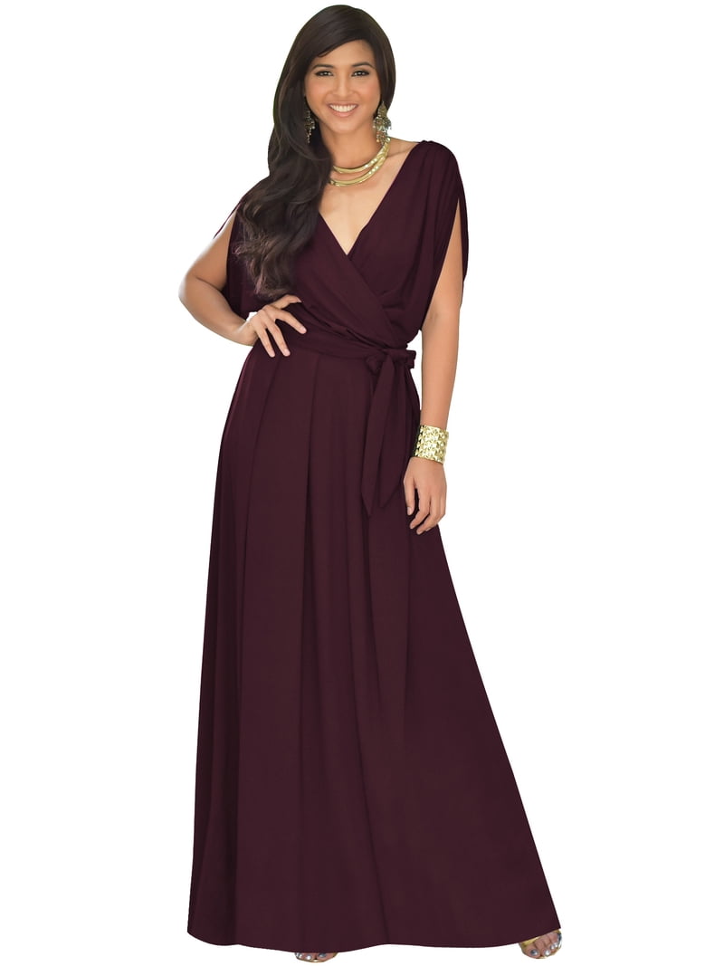 bridesmaid dresses for tall women KOH KOH Long Formal Short Sleeve V-Neck Full Floor Length Flowy Cocktail Summer Evening Wedding Guest Party Maxi Dress Gown Maroon Wine Red X-Large US 14-16 NT026 line skirt Sleeveless with