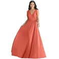 thumbnail image 1 of KOH KOH Long Bridesmaid Wedding Guest Sleeveless V-Neck Full Floor Length Flowy Sexy Wrap Formal Evening Cocktail Party Tall Maxi Dress Gown For Women Coral Pink Peach XX-Large US 18-20 NT333, 1 of 6