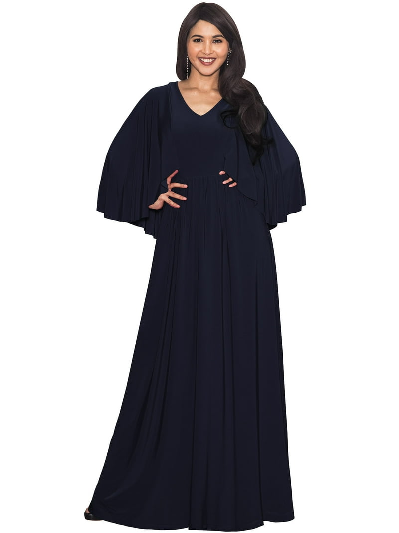 dark blue funeral dress KOH KOH Long Cape Batwing Sleeve Modest Full Floor Length Flowy Fall Winter Elegant Evening Formal Church Wedding Guest Tall Maxi Gown For Women Navy XXX-Large US 22-24 Size:7-8 years (M)