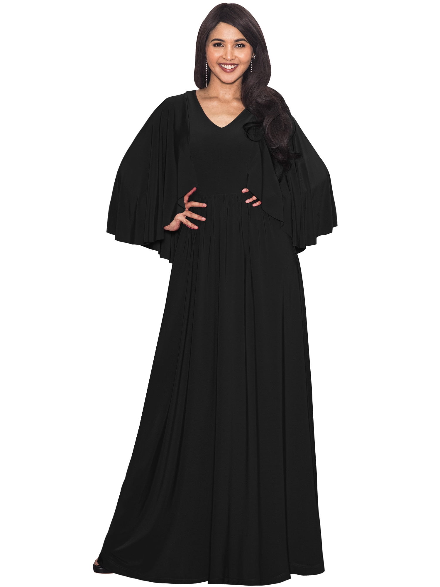 KOH KOH Long Cape Batwing Sleeve Modest Full Floor Length Flowy Fall Winter  Elegant Evening Formal Funeral Church Wedding Guest Tall Maxi Dress Gown  For Women Black XXX-Large US 22-24 NT117 - Walmart.com