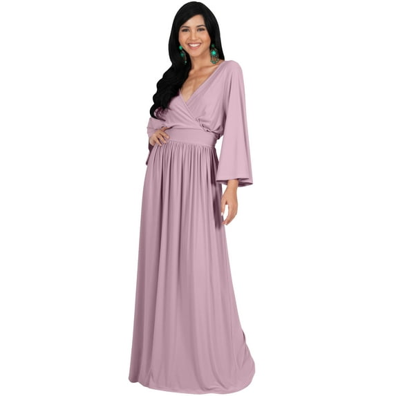 KOH KOH Long Kimono Sleeve with Sleeves Wrap Fall Winter Empire Waist Flowy Casual Formal Cute Maternity Robe Abaya Tall Maxi Dress Gown For Women Dusty Pink Large US 12-14 NT023