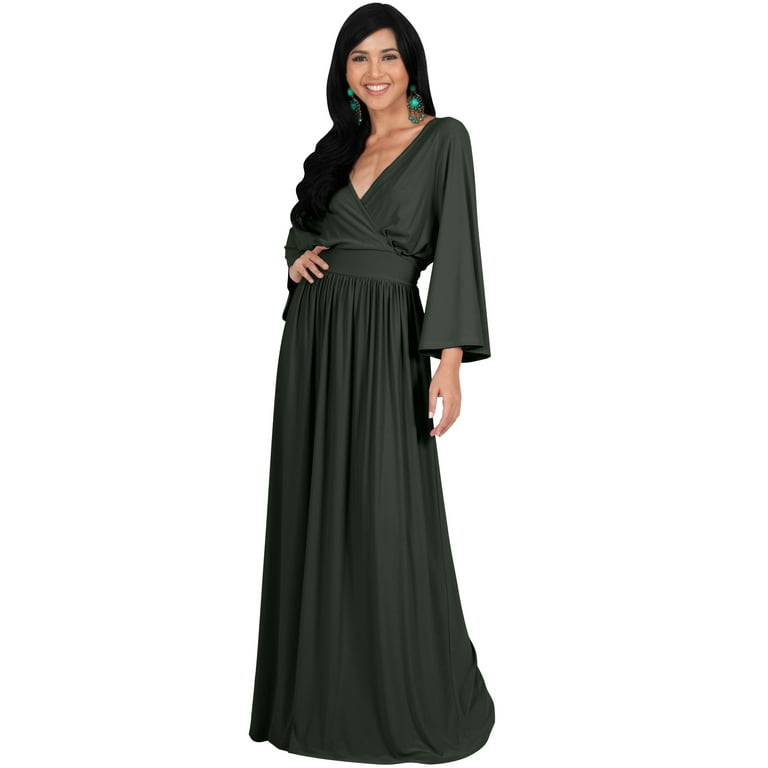 Flared Sleeves Wrap Olive Green Dress Flared Sleeves Wrap Olive Green Dress
