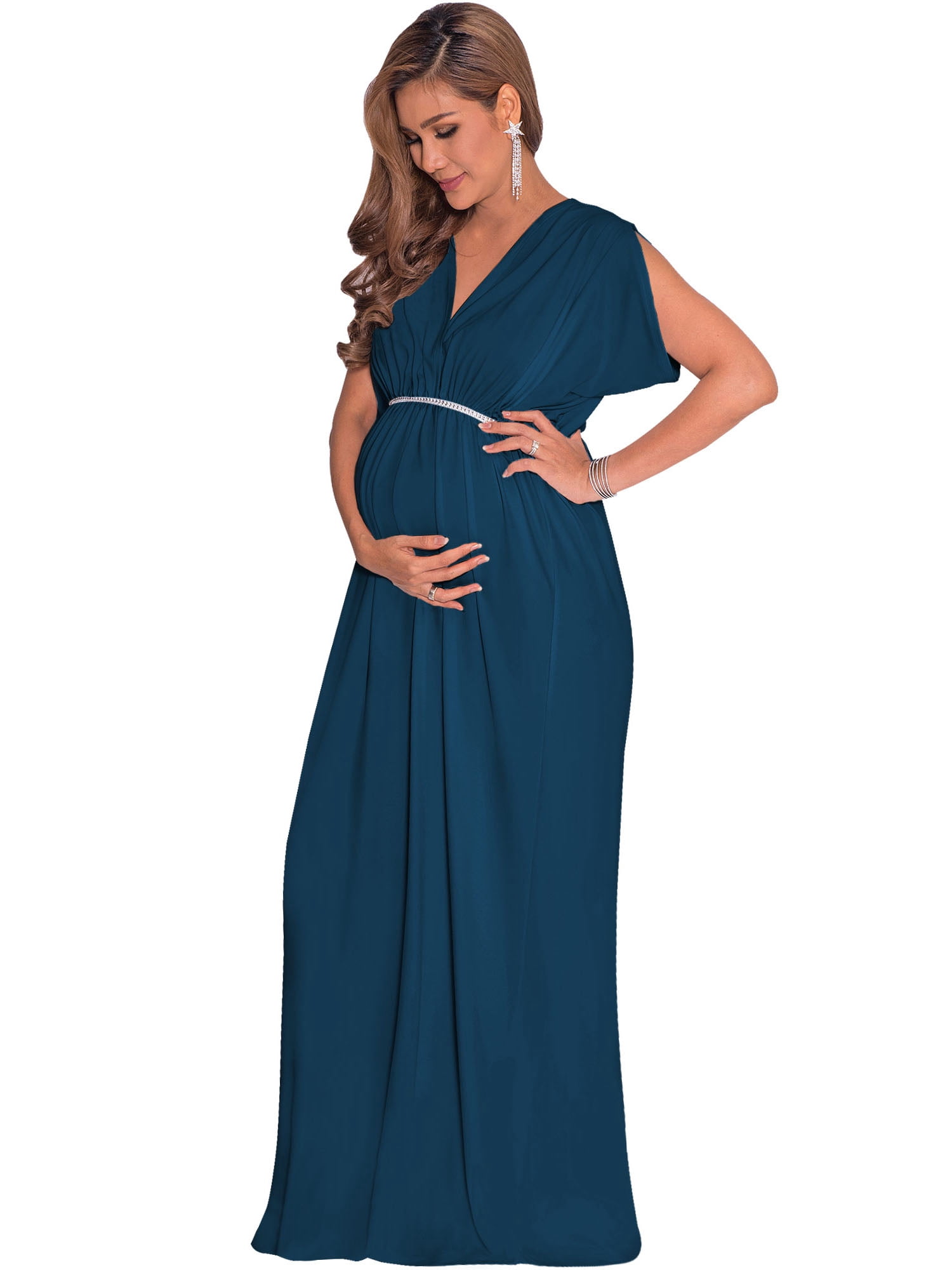 maternity dresses for tall women PinkBlush Ivory Solid Off Shoulder Maxi Dress Designed especially for taller moms KOH KOH Long Maternity Pregnancy