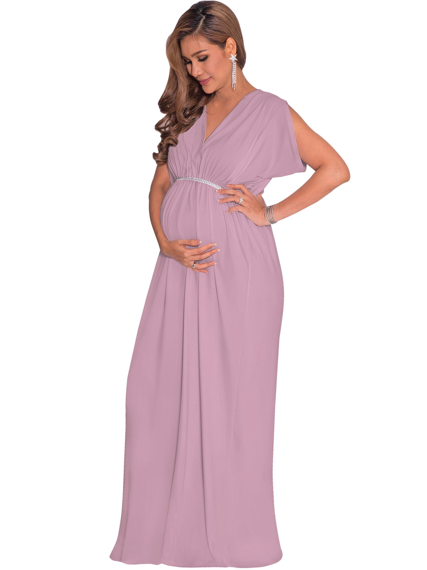 maternity dresses for tall women Two-tone Pleated Deep V-neck Long Sleeves Maxi Dress Designed especially for taller moms Tall Navy Draped Maternity/Nursing Maxi