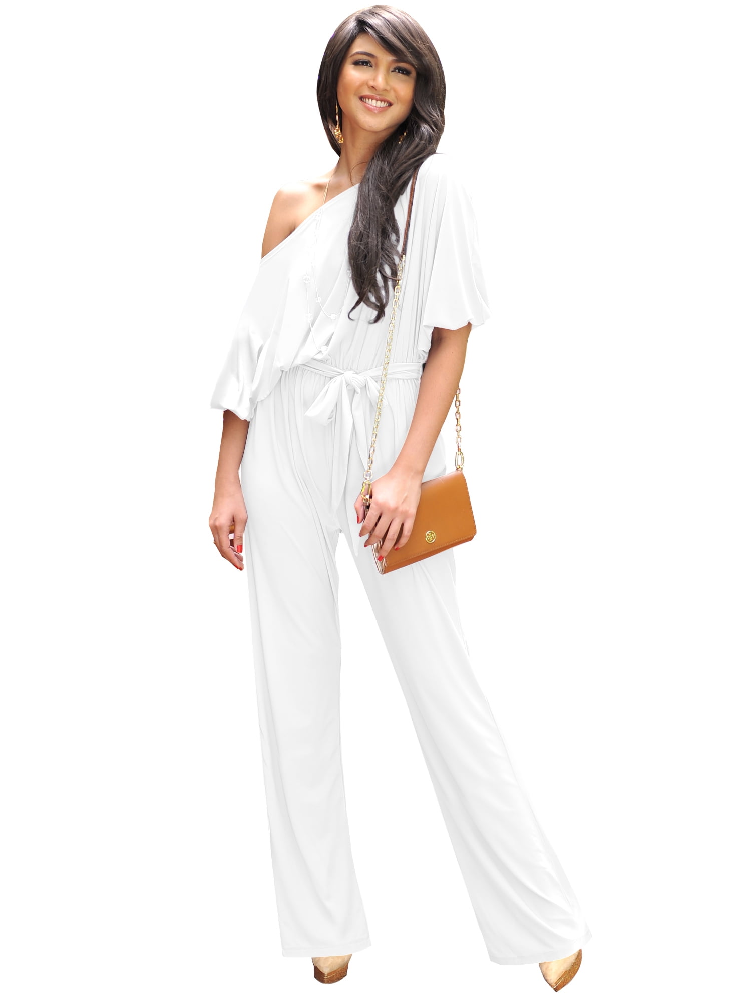 take a picture As Nerve KOH KOH Long Pant One Off Shoulder 3/4 Short Sleeve Sexy Wide Leg Casual  Summer Fall One Piece Jumpsuit Pant Suit Romper Playsuit Tall Overall For  Women Ivory White XXXX-Large US 26-28