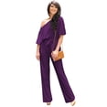 thumbnail image 1 of KOH KOH Long Pant One Off Shoulder 3/4 Short Sleeve Sexy Wide Leg Casual Summer Fall One Piece Jumpsuit Pant Suit Romper Playsuit Tall Overall For Women Purple X-Large US 14-16 JSN003, 1 of 6