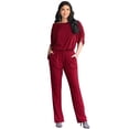 thumbnail image 1 of KOH KOH Long Pants Formal Cocktail Evening One Piece Fall Pockets Dressy Jumpsuit Romper Suit Casual Outfit Playsuit Tall 3/4 Short Sleeve For Women Crimson Dark Red Large US 12-14 NT118, 1 of 6
