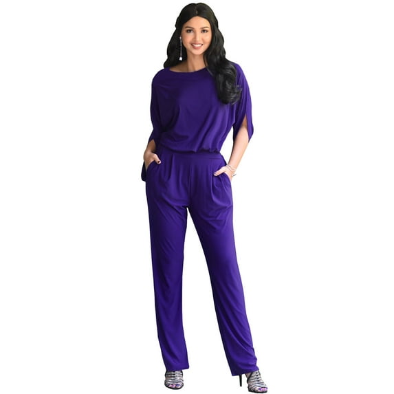 KOH KOH Long Pants Formal Cocktail Evening One Piece Fall Pockets Dressy Jumpsuit Romper Suit Casual Outfit Playsuit Tall 3/4 Short Sleeve For Women Indigo Blue Purple XX-Large US 18-20 NT118